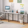 Bureau d'ordinateur en L avec prises de courant, bureau de 95 pouces pour 2 personnes avec étagère pour moniteur et ports USB - Table de jeu d'angle, blanc