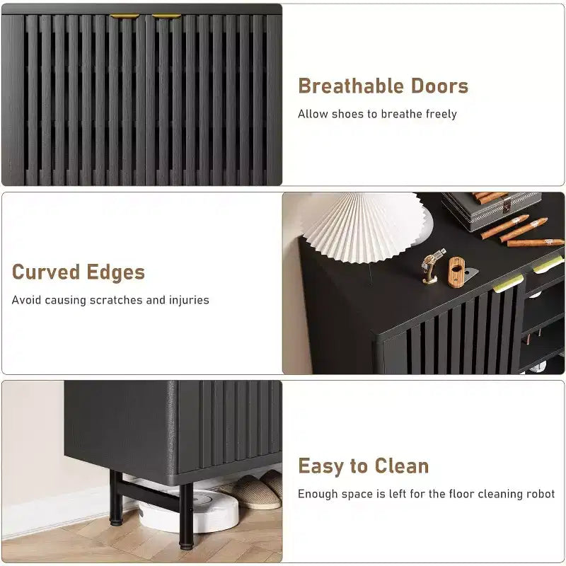 Meuble à chaussures 6 niveaux avec portes persiennes - Étagère à chaussures étroite autoportante pour entrée, peut contenir 24 paires