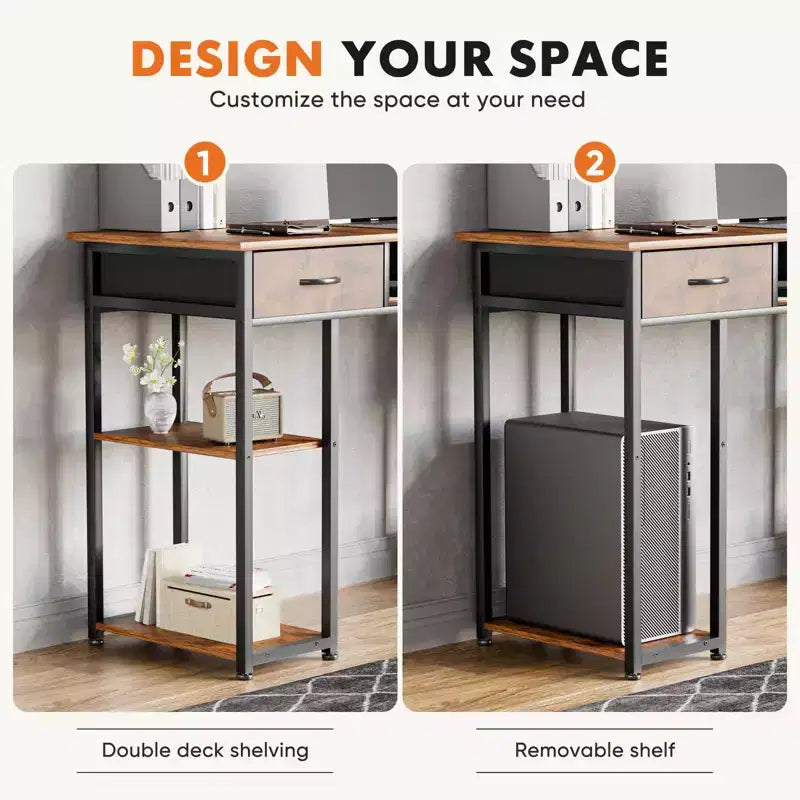 Bureau d'ordinateur 48" avec 2 tiroirs et étagères ouvertes - Bureau d'écriture pour la maison, le bureau, l'étude, le jeu et la coiffeuse