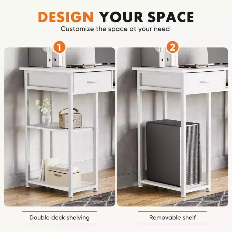 Bureau d'ordinateur 48" avec 2 tiroirs et étagères ouvertes - Bureau d'écriture pour la maison, le bureau, l'étude, le jeu et la coiffeuse
