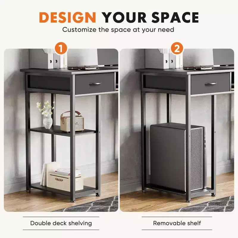Bureau d'ordinateur 48" avec 2 tiroirs et étagères ouvertes - Bureau d'écriture pour la maison, le bureau, l'étude, le jeu et la coiffeuse