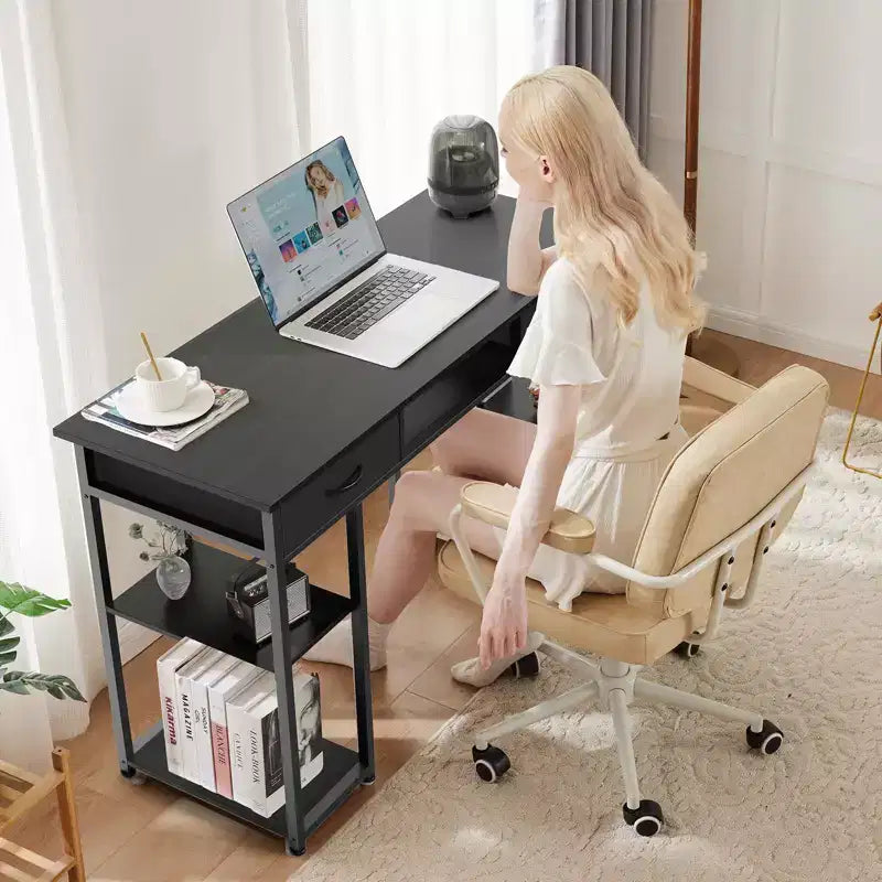 Bureau d'ordinateur 48" avec 2 tiroirs et étagères ouvertes - Bureau d'écriture pour la maison, le bureau, l'étude, le jeu et la coiffeuse