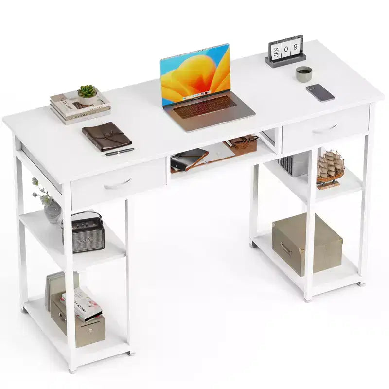 Bureau d'ordinateur 48" avec 2 tiroirs et étagères ouvertes - Bureau d'écriture pour la maison, le bureau, l'étude, le jeu et la coiffeuse