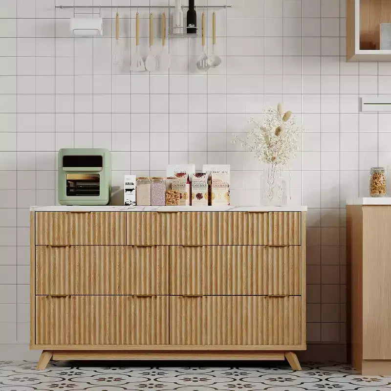 Commode 7 tiroirs cannelés de 137 cm de large - Commode moderne à panneaux ondulés pour chambre, salon et couloir