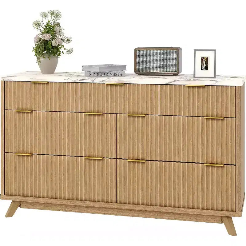 Commode 7 tiroirs cannelés de 137 cm de large - Commode moderne à panneaux ondulés pour chambre, salon et couloir
