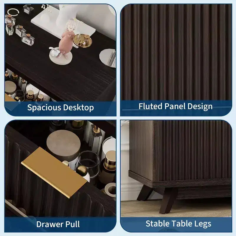 Commode 7 tiroirs cannelés de 137 cm de large - Commode moderne à panneaux ondulés pour chambre, salon et couloir