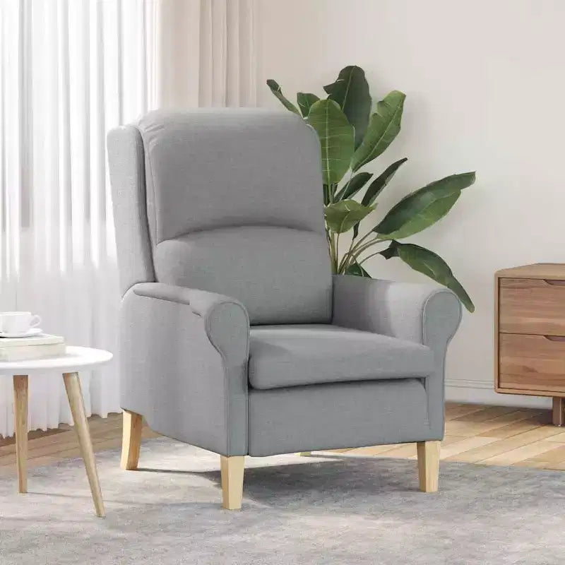 Fauteuil moderne rembourré avec assise et dossier coussinés - Tissu polyester gris clair, structure en bois composite