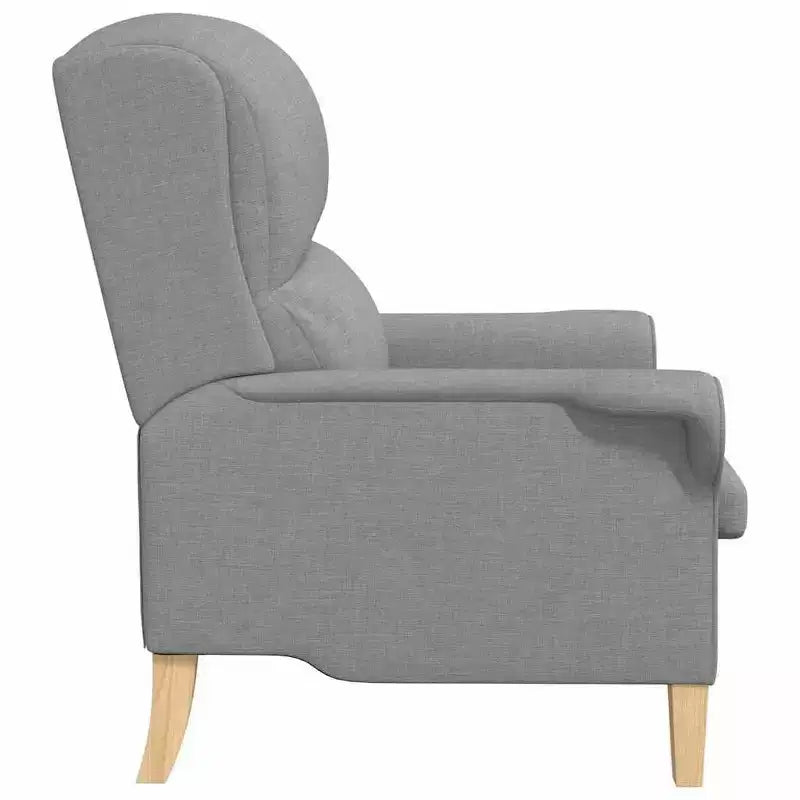Fauteuil moderne rembourré avec assise et dossier coussinés - Tissu polyester gris clair, structure en bois composite