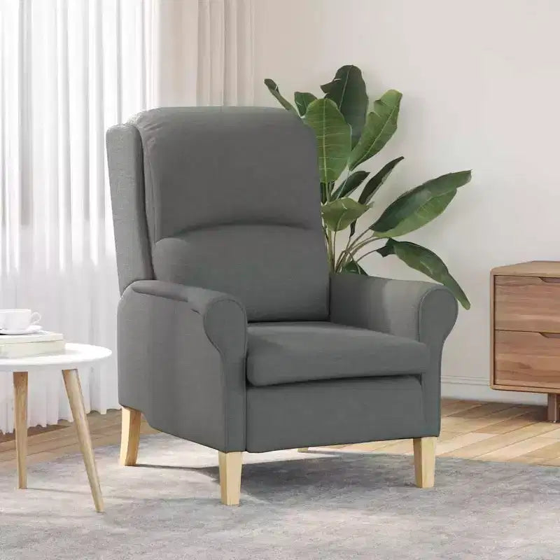 Fauteuil moderne rembourré avec assise et dossier coussinés - Tissu polyester gris clair, structure en bois composite
