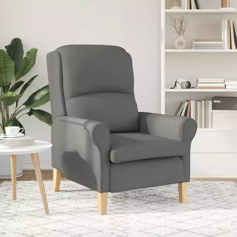 Fauteuil moderne rembourré avec assise et dossier coussinés - Tissu polyester gris clair, structure en bois composite