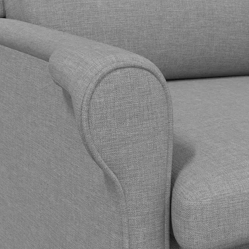 Fauteuil moderne rembourré avec assise et dossier coussinés - Tissu polyester gris clair, structure en bois composite