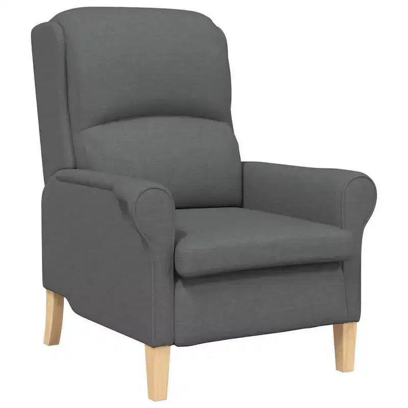 Fauteuil moderne rembourré avec assise et dossier coussinés - Tissu polyester gris clair, structure en bois composite