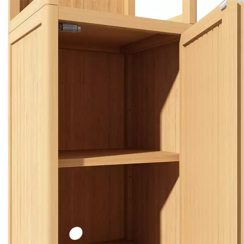 Meuble de rangement haut et étroit, meuble de salle de bain en bambou avec porte persienne et 3 étagères, étagère d'angle pour salle de bain, salon, cuisine, couleur neutre