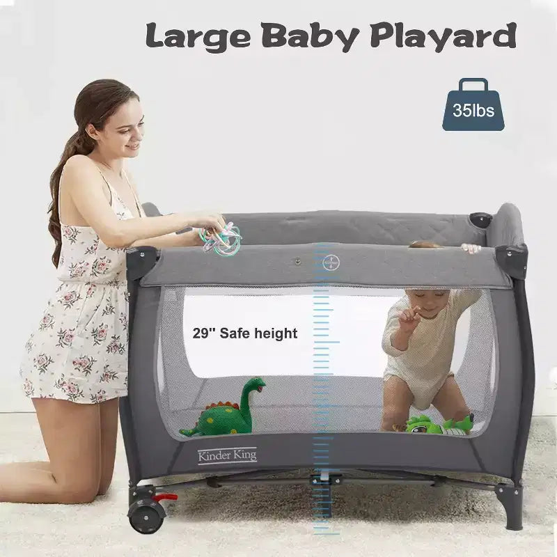 Berceau 4 en 1 et parc portable – Lit de chevet convertible, table à langer, panier de rangement et sac de voyage