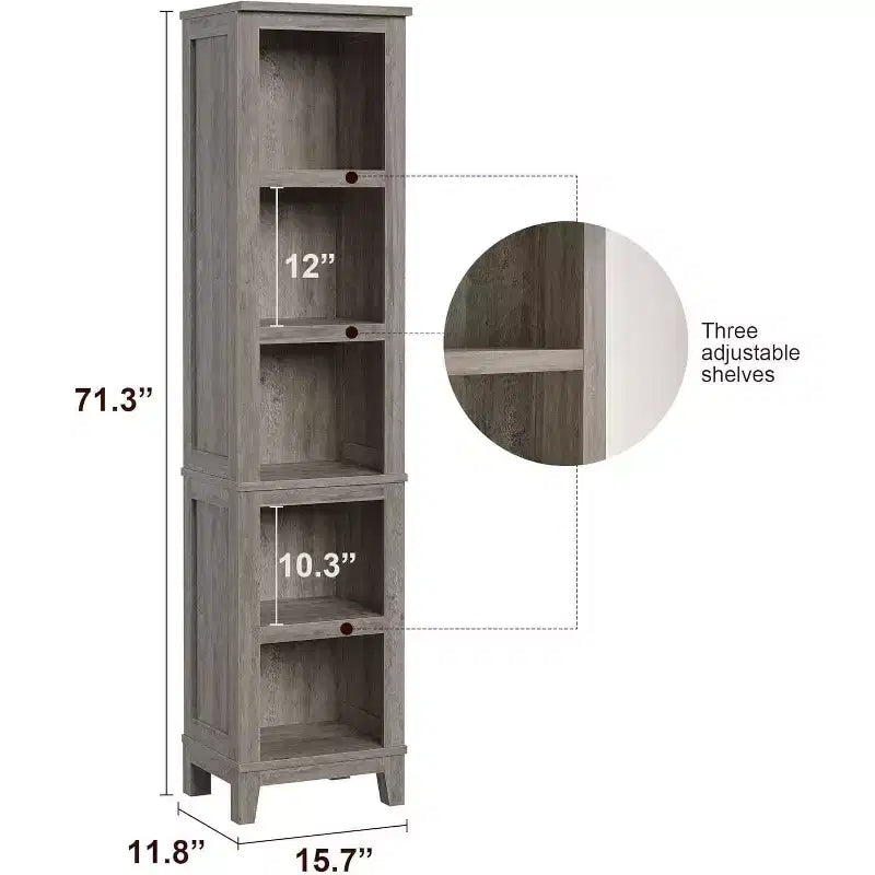 Étagère d'angle étroite à 5 niveaux avec pieds en bois - Style champêtre, rangement peu encombrant pour salon et chambre