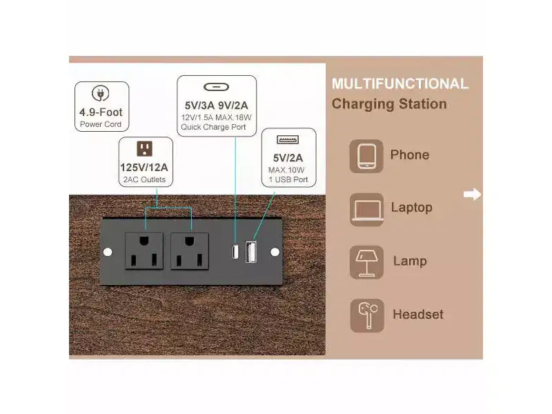 Table d'appoint moderne Bestier avec station de charge intégrée et tiroir de rangement