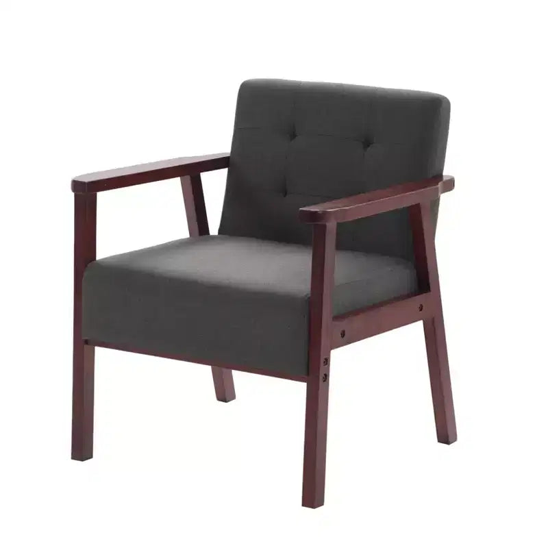 Fauteuil élégant Okak avec cadre en bois, fauteuil de lecture avec assise rembourrée et accoudoirs, fauteuil confortable pour salon, chambre à coucher