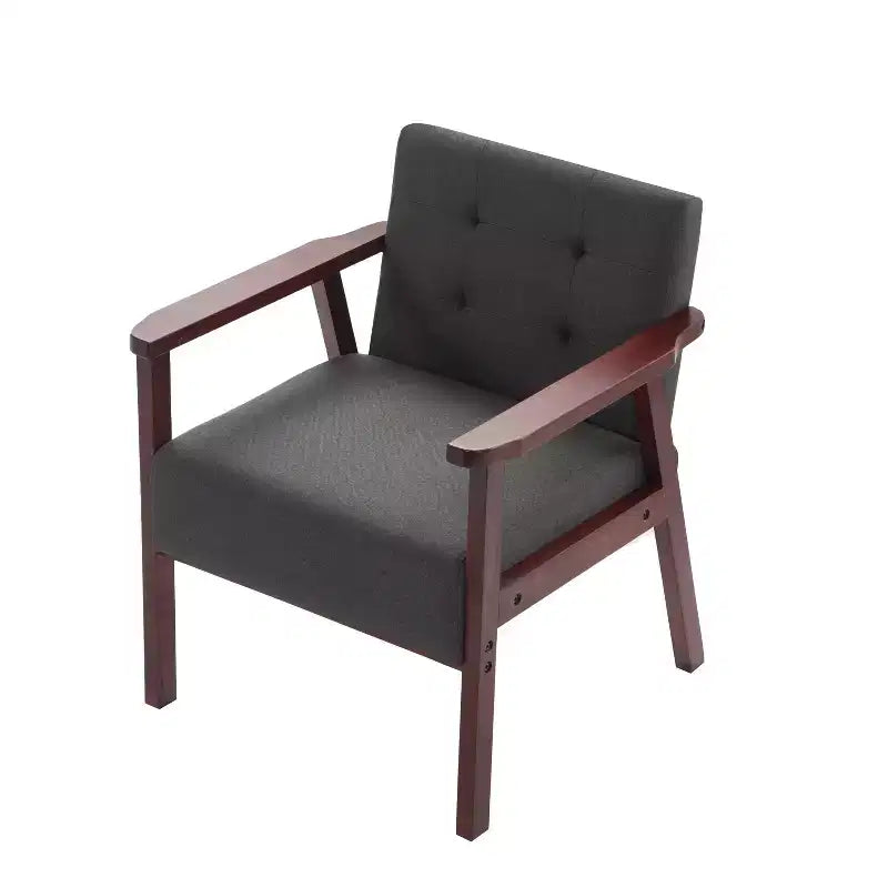 Fauteuil élégant Okak avec cadre en bois, fauteuil de lecture avec assise rembourrée et accoudoirs, fauteuil confortable pour salon, chambre à coucher