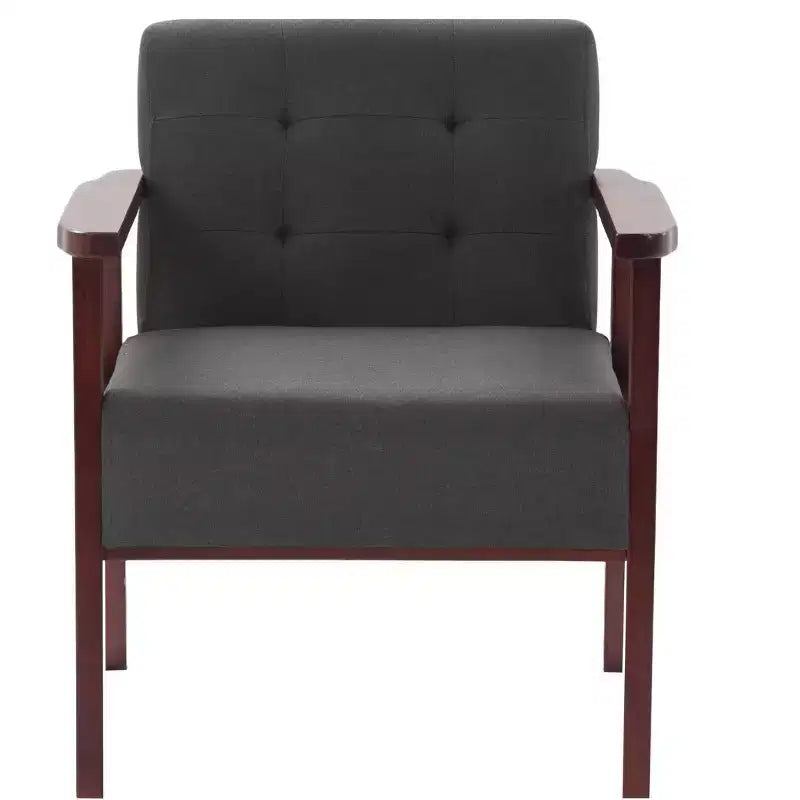 Fauteuil élégant Okak avec cadre en bois, fauteuil de lecture avec assise rembourrée et accoudoirs, fauteuil confortable pour salon, chambre à coucher