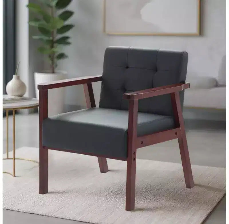 Okak Elegent Accent Chair with Wooden Frame, Reading Chair with Padding Seat and Armrests, Comfy Chair for Living Room, Bedroom