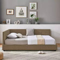 MAYEERTY Full Size Upholstered Tufted Bed Frame with Backrest and Armrest for Bedroom Brown