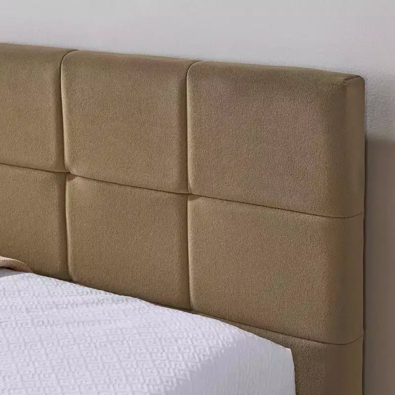 MAYEERTY Cadre de lit double rembourré touffeté avec dossier et accoudoir pour chambre à coucher, marron
