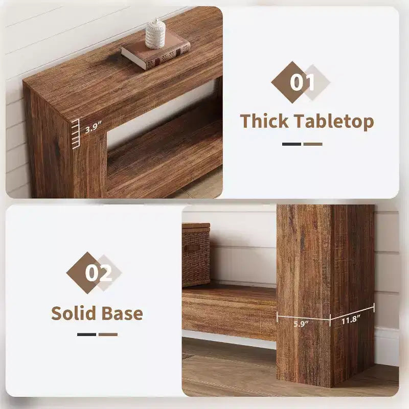 Console de ferme, Table d'entrée en bois avec rangement, Table de canapé étroite rectangulaire derrière le canapé, Table d'entrée pour hall d'entrée