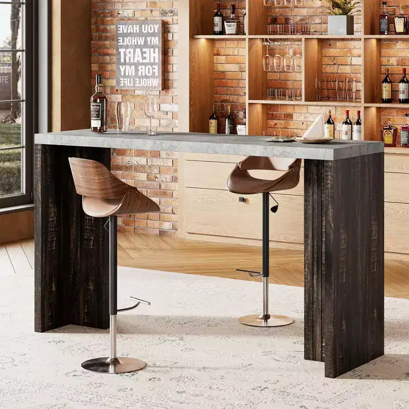 Table de bar COZONY 55 pour 4 à 6 personnes - Table de pub hauteur comptoir avec plateau en faux marbre, table de bar rectangulaire moderne pour cuisine, salle à manger, balcon