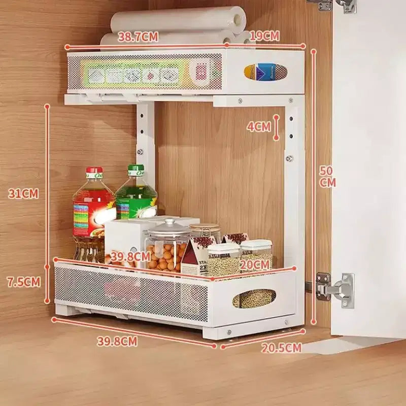 Organisateur de rangement sous évier à 2 niveaux avec tiroir coulissant Étagère de rangement réglable pour cuisine, salle de bain et placard