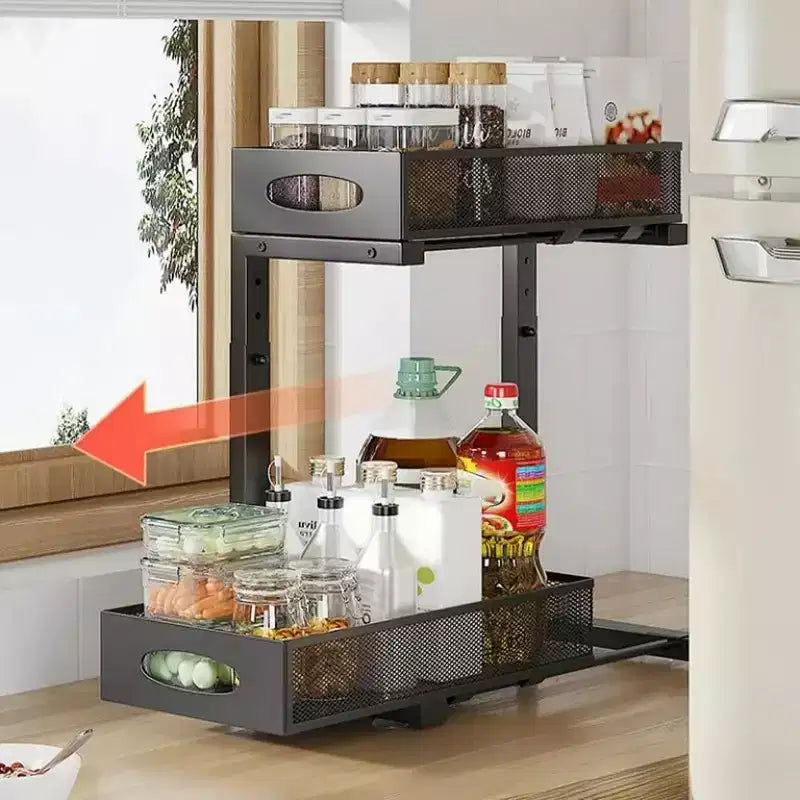 Organisateur de rangement sous évier à 2 niveaux avec tiroir coulissant Étagère de rangement réglable pour cuisine, salle de bain et placard