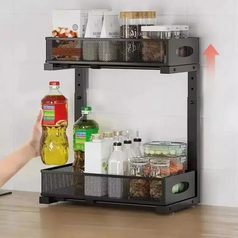 Organisateur de rangement sous évier à 2 niveaux avec tiroir coulissant Étagère de rangement réglable pour cuisine, salle de bain et placard