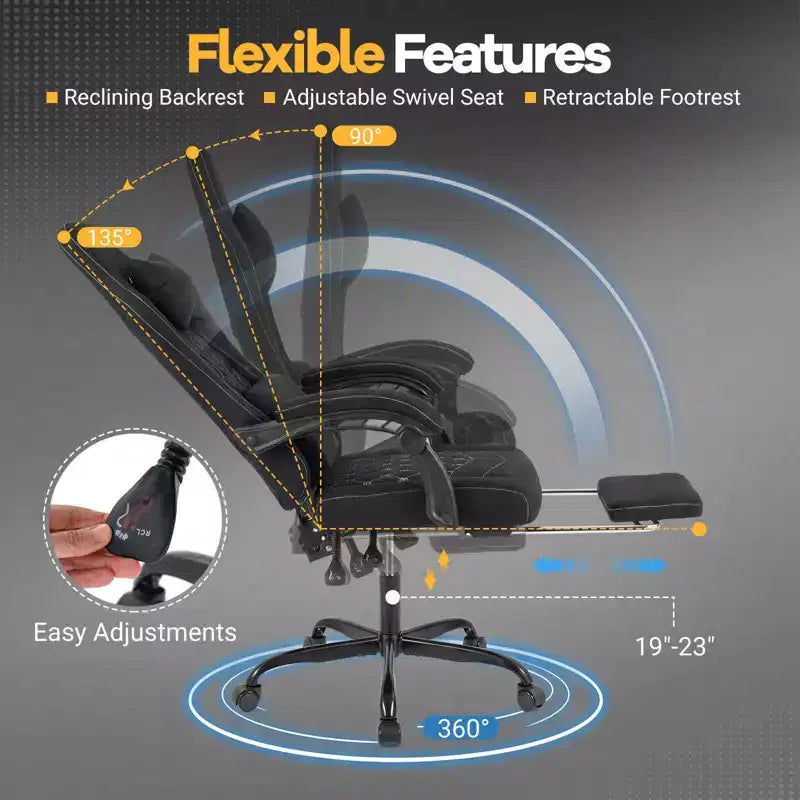 Chaise de bureau Costway réglable en hauteur avec appui-tête, soutien lombaire, accoudoirs synchronisés Noir/Gris