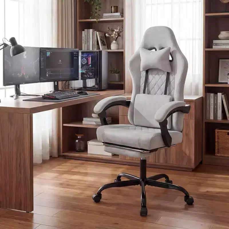 Chaise de bureau Costway réglable en hauteur avec appui-tête, soutien lombaire, accoudoirs synchronisés Noir/Gris