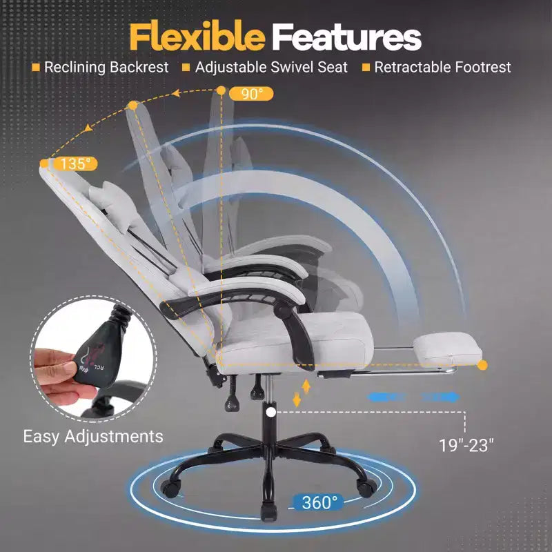 Chaise de bureau Costway réglable en hauteur avec appui-tête, soutien lombaire, accoudoirs synchronisés Noir/Gris