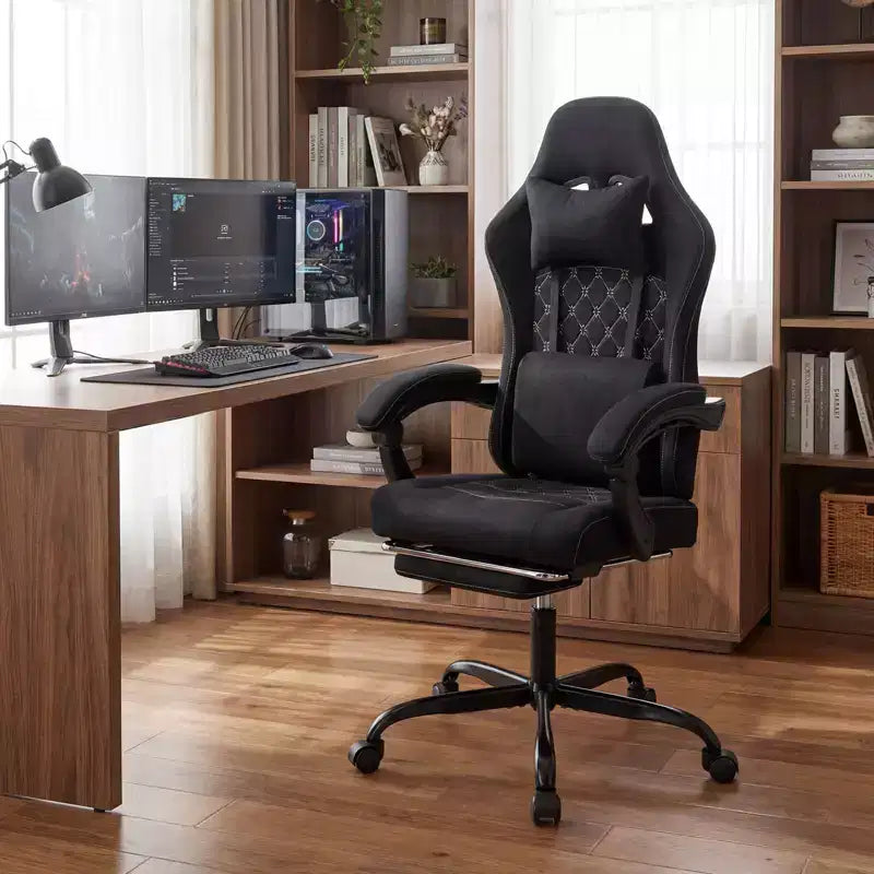 Chaise de bureau Costway réglable en hauteur avec appui-tête, soutien lombaire, accoudoirs synchronisés Noir/Gris