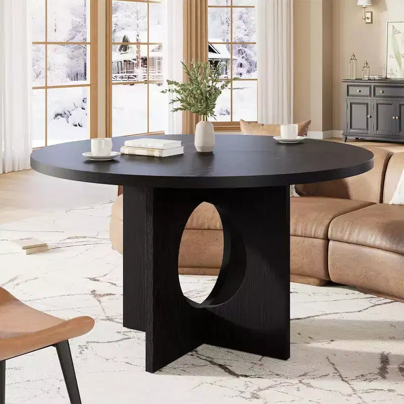 Table de salle à manger ronde 47" pour 4-6 personnes, pied central peu encombrant pour cuisine, salon et appartement