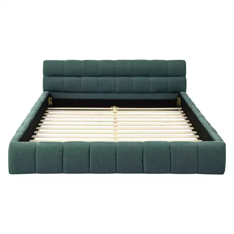 Cadre de lit rembourré MAYEERTY Queen Size en tissu épais avec tête de lit Cadre solide pour chambre à coucher Bleu