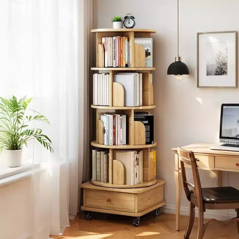 Rotating Bookshelf 5-Tier, 360 Round Spinning, Double-Layer Base, Space-Saving Tower for Bedroom, Living Room, Study