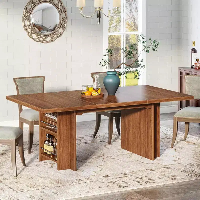 Table de salle à manger Lantine pour 4 personnes, table à manger rectangulaire de 62,99 pouces avec rangement pour cuisine, salon (marron)