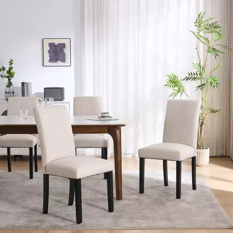 FERPIT Tufted Upholstered Wooden Dining Chairs with Diamond-Pattern (Set of 2)