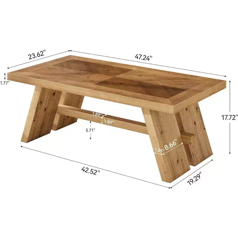 Table basse Lantine en bois massif, table basse rectangulaire de ferme de 119 cm avec motif de grain de bois géométrique, marron