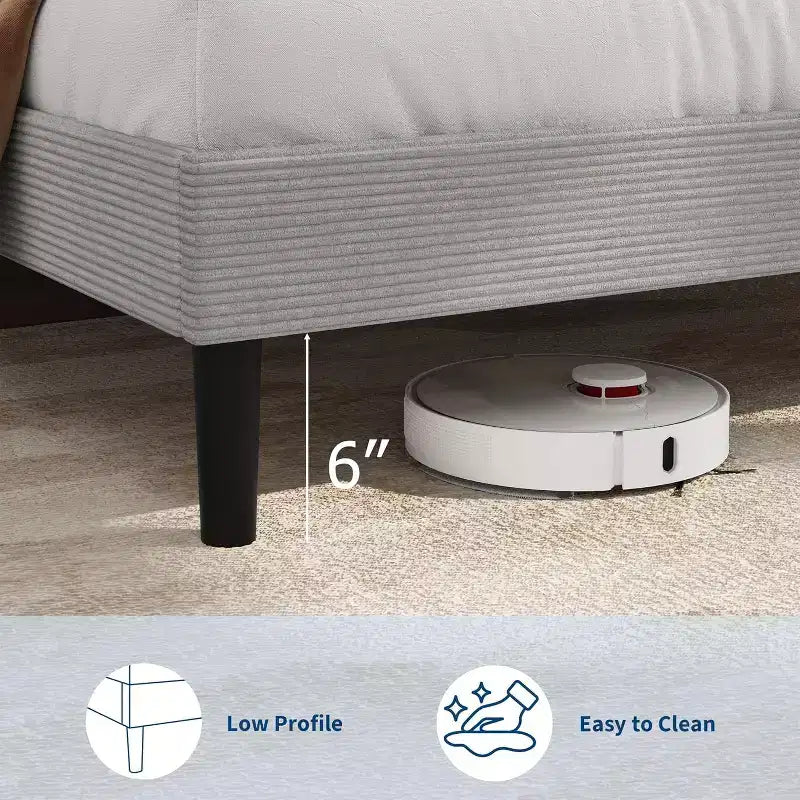 Cadre de lit Acekool en velours côtelé, chargement USB, tête de lit de rangement et espace sous le lit pour chambre à coucher