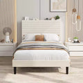 Acekool Corduroy Upholstered Bed Frame, USB Charging, Storage Headboard & Under-Bed Space for Bedroom