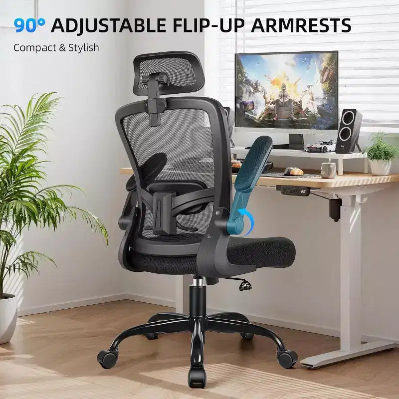 BALHAM TRADE - Chaise de bureau pivotante avec support lombaire réglable, dossier haut ergonomique