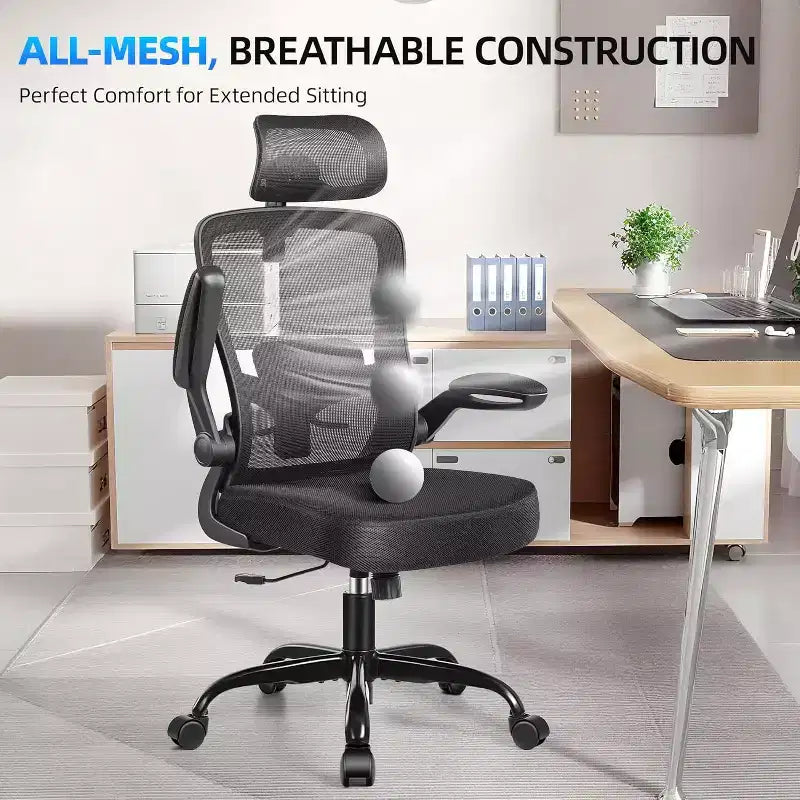 BALHAM TRADE - Chaise de bureau pivotante avec support lombaire réglable, dossier haut ergonomique