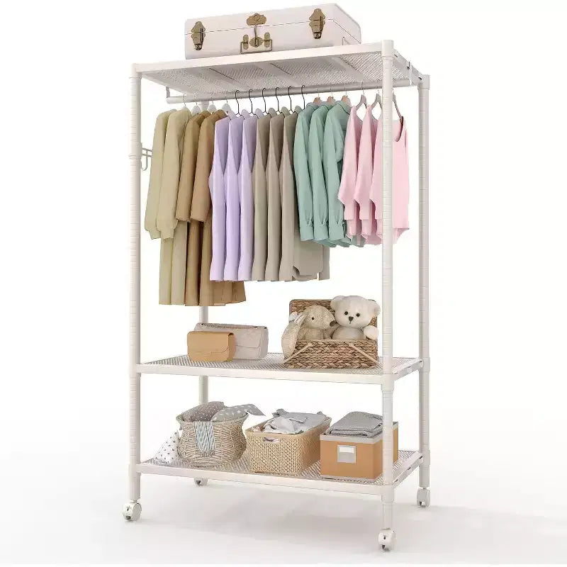 Heavy-Duty Rolling Clothes Rack with Wheels, Side Hooks & Mesh Storage Shelf, Portable Garment Organizer for Bedroom, Dorm, Laundry, 695LB, Gray