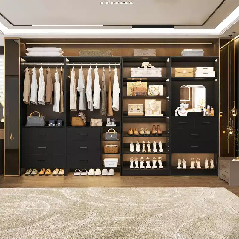 Système de rangement Besiost avec tiroirs, miroir et porte-chaussures