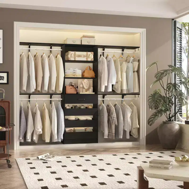 Besiost 8FT Closet Organizer System with 4 Wooden Drawers & Hanging Rods