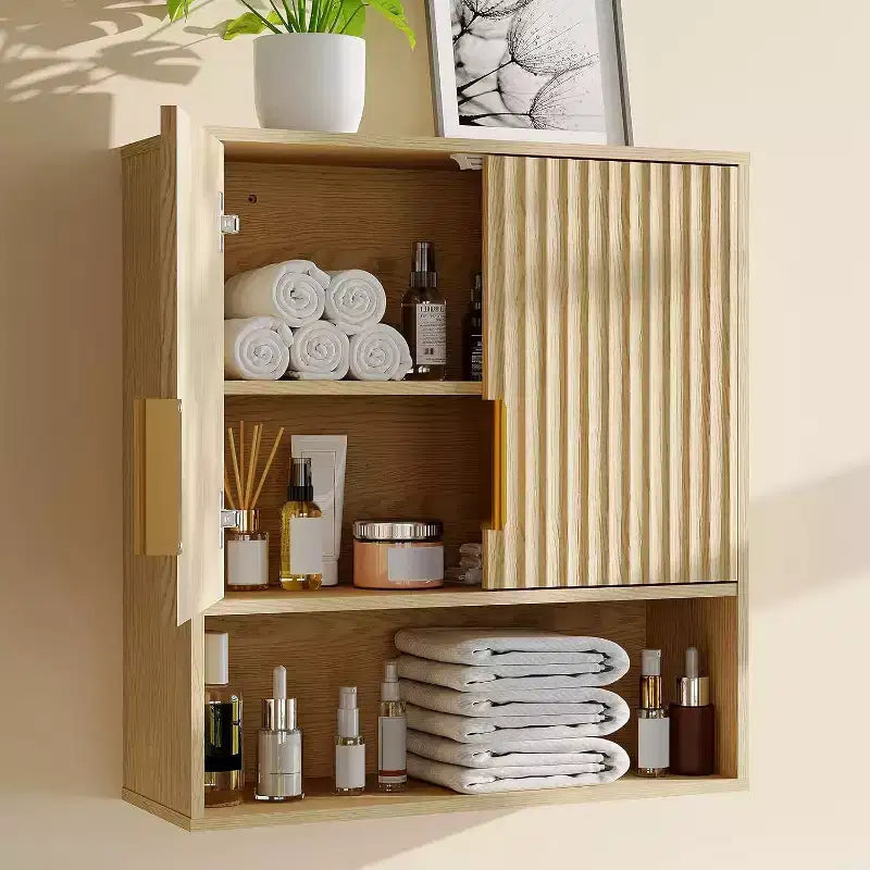 Bathroom Wall Cabinet, Medicine Cabinet with Wave-Patterned & Adjustable Shelf, Wall Cabinet for Bathroom, Kitchen, Laundry Room, Entryway