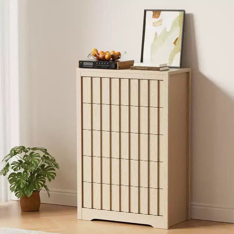 Modern Fluted Wood Dresser with Drawers, Handleless Wooden Chest for Bedroom, Clothes Closet Organizer with Deep Storage for Hallway, Living Room